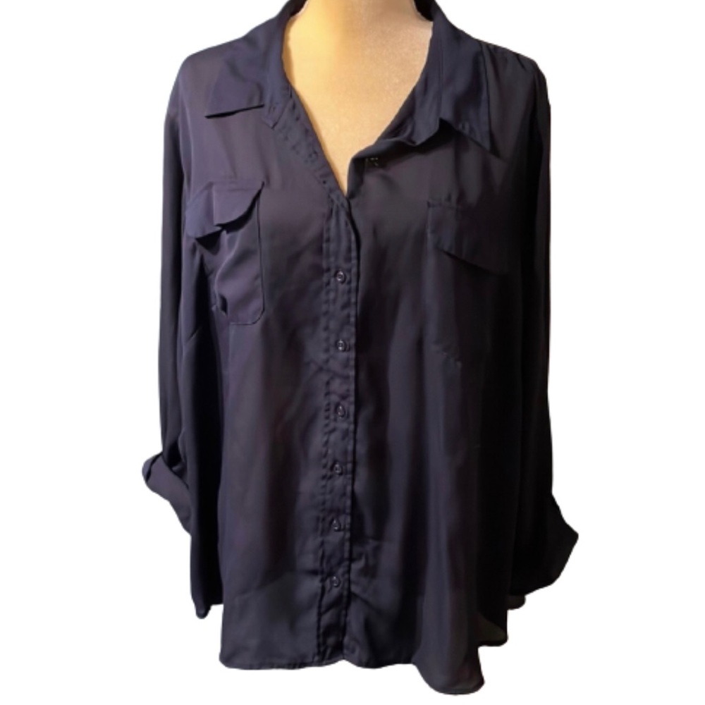 Investments II size 3x navy sheer  blouse great for work pre worn